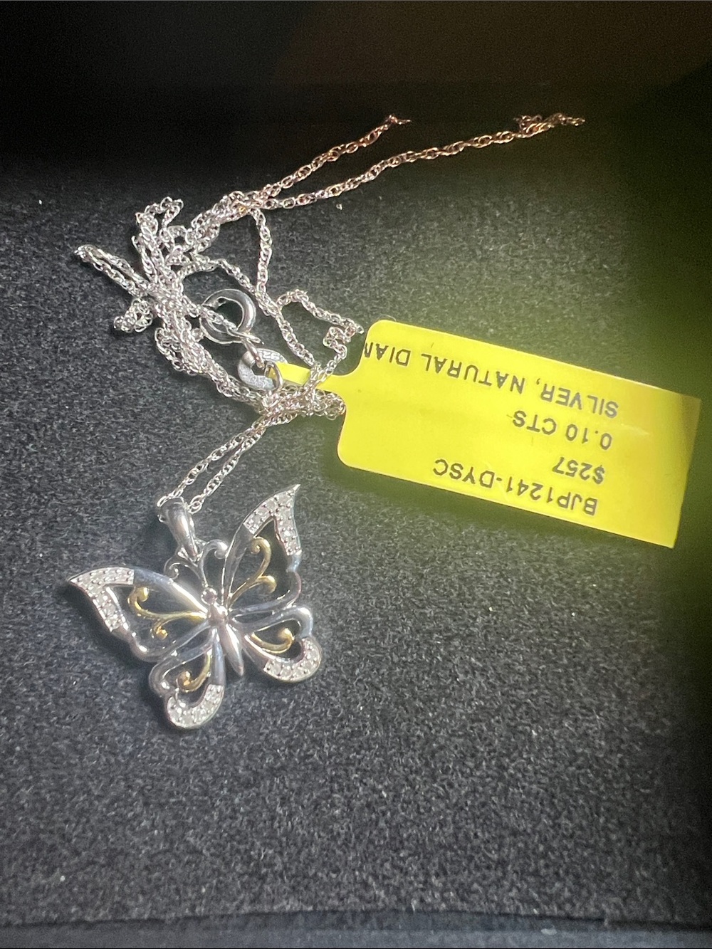 Sterling Silver and natural diamonds Butterfly  Necklace with Gold Accents